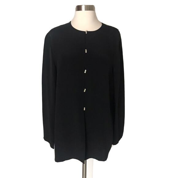 Bloomingdale's Black Women Silk Blouse Top Size 8 Long Sleeve Rectangle Button - Picture 2 of 11